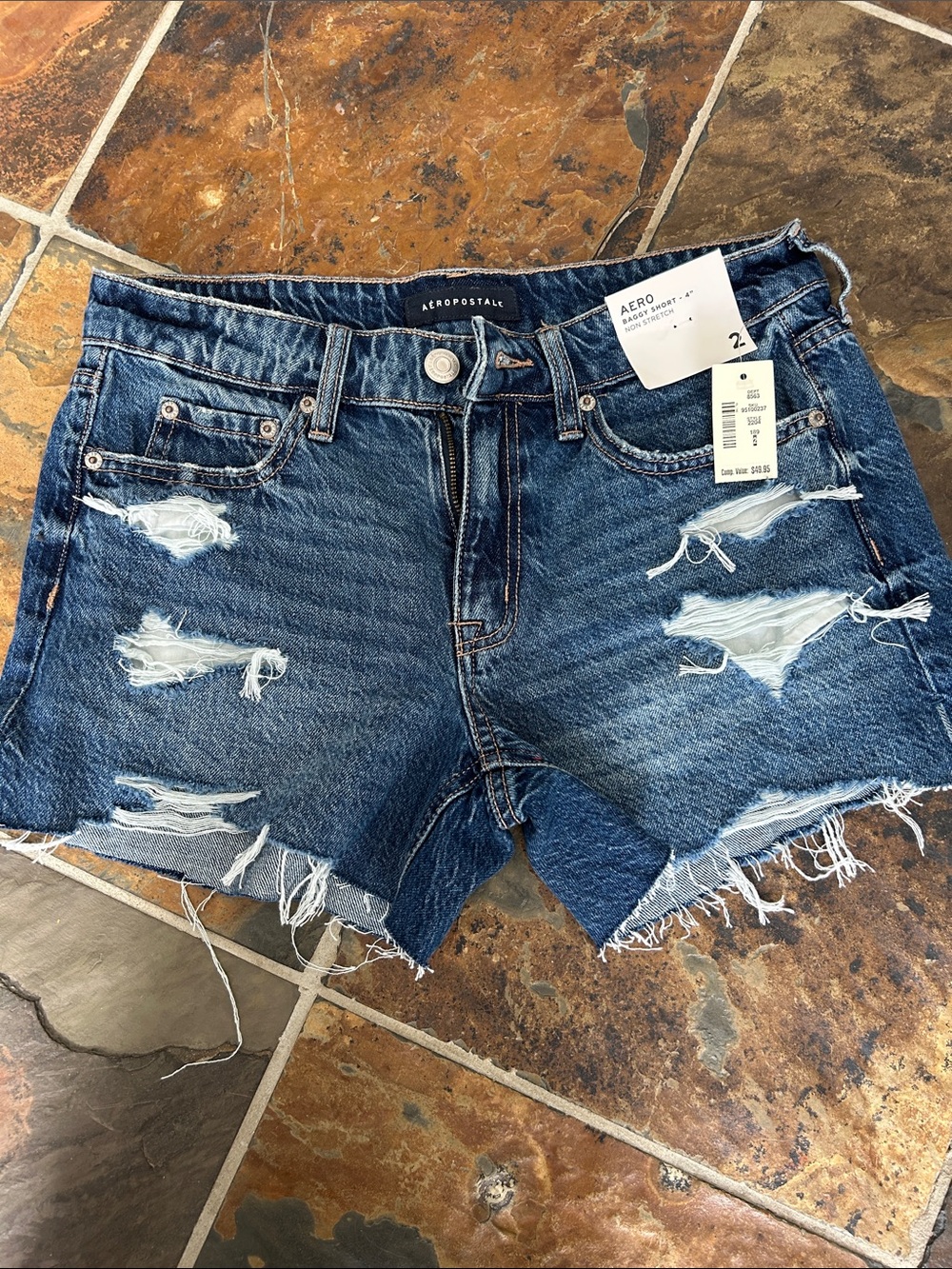 Aeropostale Women's Distressed Denim Shorts - Blue